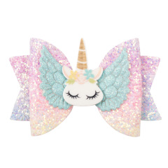 custom 3inch kids Baby Girl teenage shining sequin glitter Handmade angel unicorn baby hair bow clip