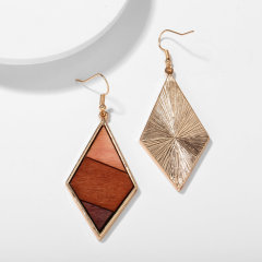 2020 wholesale new geometric diamond color matching wooden earrings for women
