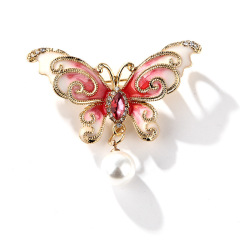 korean fashion alloy girls bling bling pearl butterfly brooch for women