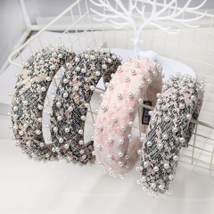 2020 Korea multicolor cheap wide padded elastic hair band with pearl 2020 Korea multicolor cheap wide padded elastic hair band with pearl
