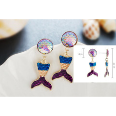 Trendy Bling Sequins Mermaid Tail Drop Earrings Personality Fish Scale Alloy Earring