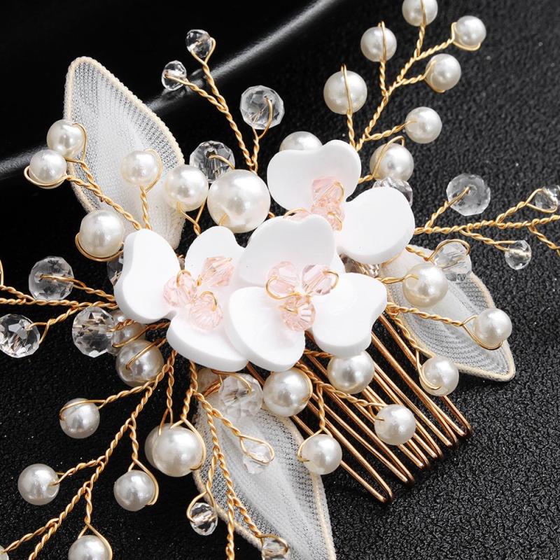 Handmade Rhinestone Pearl Flower Hair Accessories Wedding Bridal Hair Combs Handmade Rhinestone Pearl Flower Hair Accessories Wedding Bridal Hair Combs