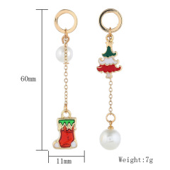 Creative Asymmetric Christmas Eve Shoes Tree Pearl Women Drop Earrings