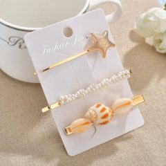 2019 Korean style retro colorful sea shell pearl barrettes cheveux princess hair clip set