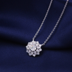 Retro and Flower shape 925 sterling silver platinum moissanite necklace