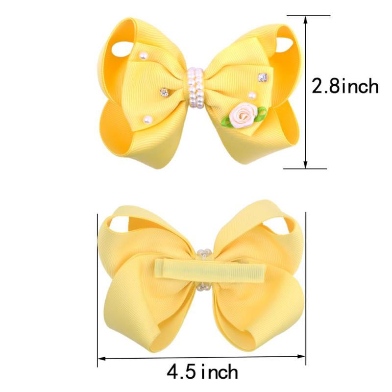 2020 New Arrived Grosgrain Ribbon Pearl Flower Bows Hair Clips For Kids