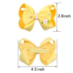 2020 New Arrived Grosgrain Ribbon Pearl Flower Bows Hair Clips For Kids