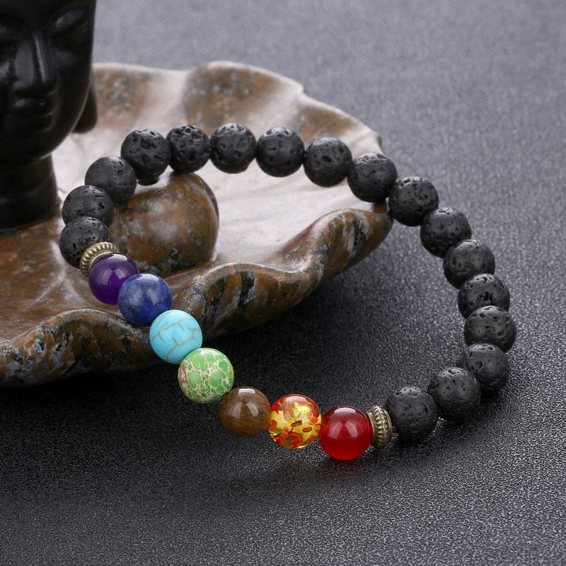 Wholesale fashion  Women Men Natural Lava Stone 7 Chakra Woven Beaded Bracelets