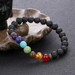Wholesale fashion Women Men Natural Lava Stone 7 Chakra Woven Beaded Bracelets