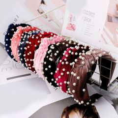 Women Hair Accessories Velvet Pearl Knot Hair Band Headband For Girls