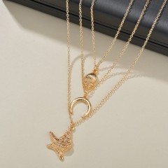Fashion delicate beautiful women holiday silver gold moon and star shell necklace