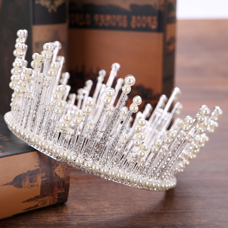 wholesale korea Alloy Water Lead Handmade Wedding Bridal round tall big pageant crowns for sale