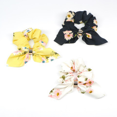 Wholesale fashion girls fabric bow custom printed elastic scrunchies for hair