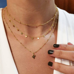 Bohemian mini cactus Chain Sequin Tassel Pendant jewelry gold choker necklace for women