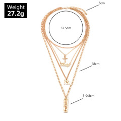 Fashion jewelry baby letter vintage metal cross multilayer chain necklaces