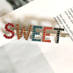 2020 Ins amazon bling women bobby color crystal sweet LOVE letter hair clip barrette hairpin with word
