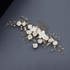 amazon new Luxury fancy custom white flower handmade Crystal Bridal wedding hair comb with pearl