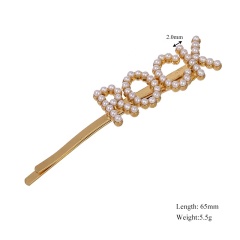 Ins custom pearl words happy boss love metal letter hair clips for girls