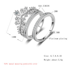 18K White Gold GP Crystal Zircon CZ Crown Engagement Wedding Bridal Ring
