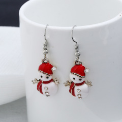 Hot sale fashion cute doll rhinestone women snowman christmas earrings