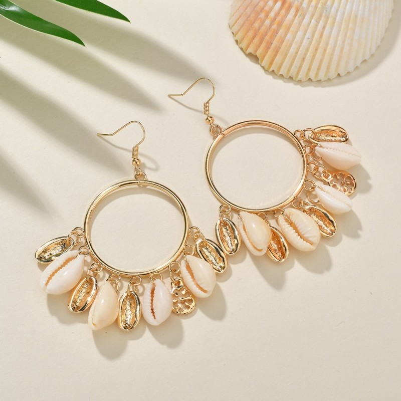 2019 Latest fashion jewelry for women gold silver string sea shell earrings