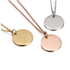Custom stainless steel necklace wholesale chain engrave letter initial blank disc necklace