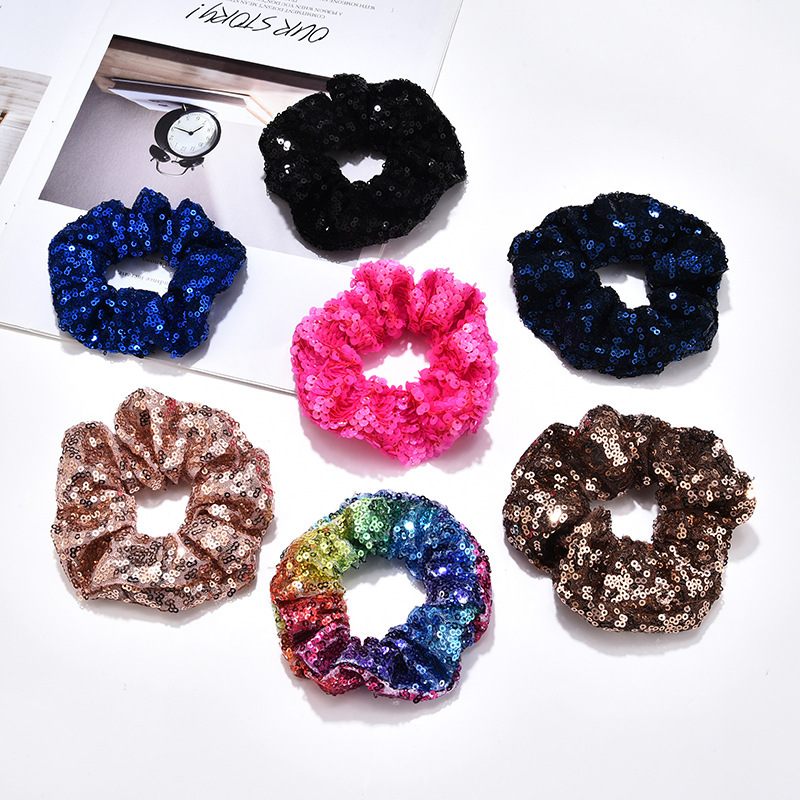 2020 Amazon hot sale fashion custom girls elastic bling bling glitter sequin scrunchy hair ties for women 2020 Amazon hot sale fashion custom girls elastic bling bling glitter sequin scrunchy hair ties for women