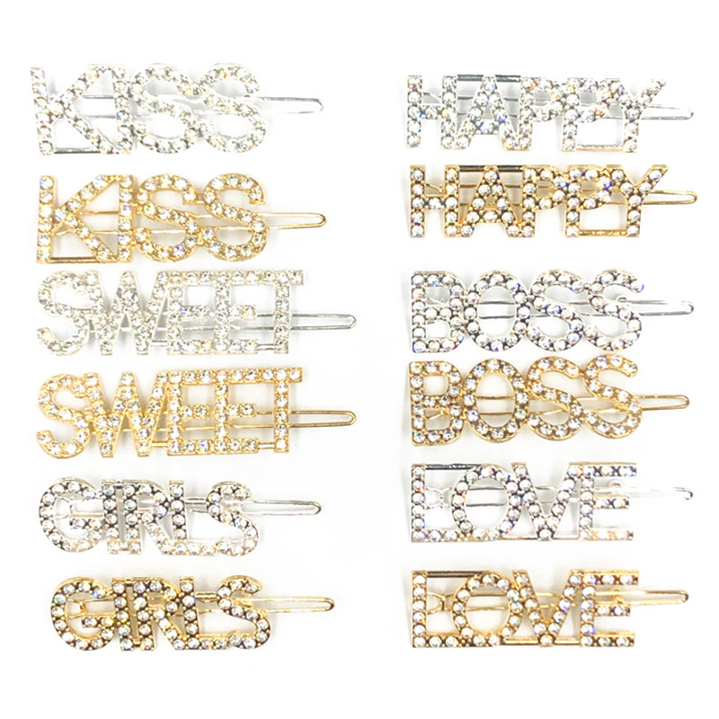 NO SLIP Ins custom girls rhinestone letter alphabet hair clips for women NO SLIP Ins custom girls rhinestone letter alphabet hair clips for women
