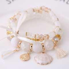 wholesale custom Girls Summer Human Moon Shell Crystal Multi-layer Beads Bracelets
