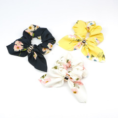 Wholesale fashion girls fabric bow custom printed elastic scrunchies for hair Wholesale fashion girls fabric bow custom printed elastic scrunchies for hair