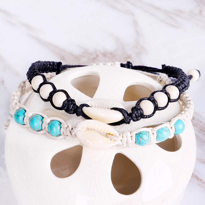 Fashion Natural Stone Turquoise Bead Bracelet Ocean Seashell Shell Stretch Bracelet