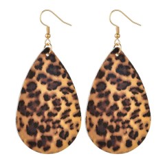 INS Amazon hot sale jewelry Retro domineering Water Drop Leopard Print faux leather earrings