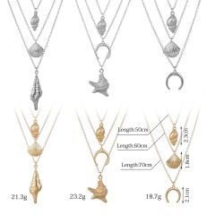 Fashion delicate beautiful women holiday silver gold moon and star shell necklace