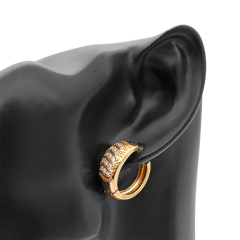 Women trendy cubic zircon plated gold fashion copper hoop round earrings