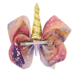 Quaint grosgrain ribbon rainbow colored nuicorn hair bow clips girls kids hairpins for hair