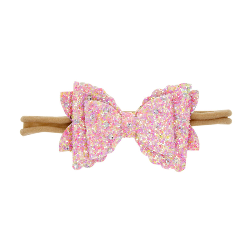 Wholesale kids hair accessories three-layer bow sequin nylon girls baby headband