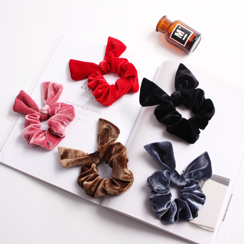 vintage ins amazon fancy Fashion fabric elastic hair ties velvet rabbit ear scrunchies for hair