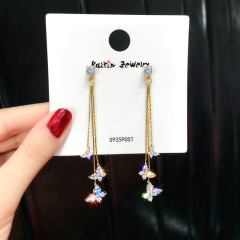 Korea female s925 silver needle creative tassel three stars zircon lady earrings