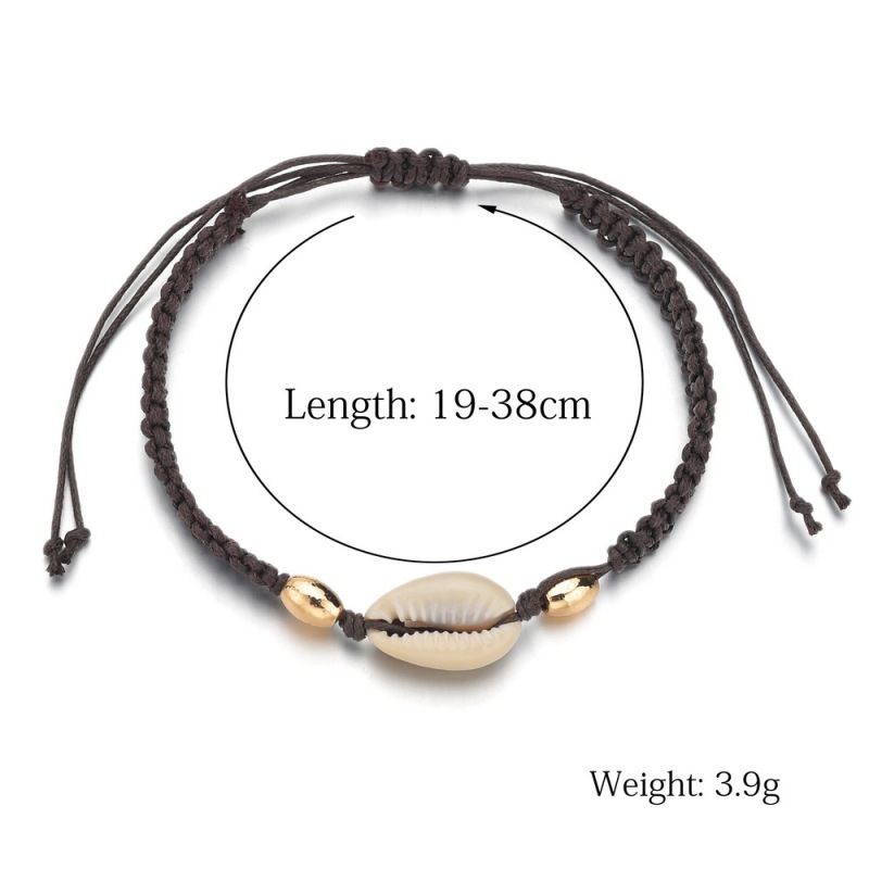 Women accessories brown handmade leather jewelry ankle bracelet shell anklet