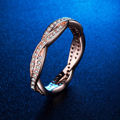 18K Rose Gold Plated Twist Ring Pave Setting Zircon Diamond Engagement Ring