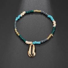Vintage anklet braided beaded with seashells beach anklet foot chain jewelry