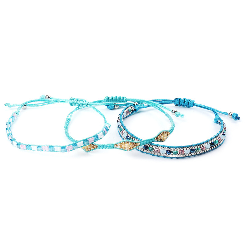 Boho 3pcs tiny bead bracelet Set woven twisted adjustable Seed Bead Bracelet