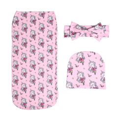 wholesale custom cute fabric printing animal unicorn fruit kids hairband hat sets bag sleep for baby