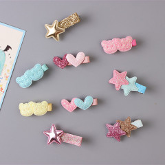 Cute crown star heart shape child kid girls sequin bling hair clips for baby