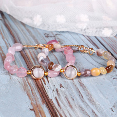 Natural Stone Beads Bracelet Crystal Glass Beaded Bracelet Gold Plated Bracelet