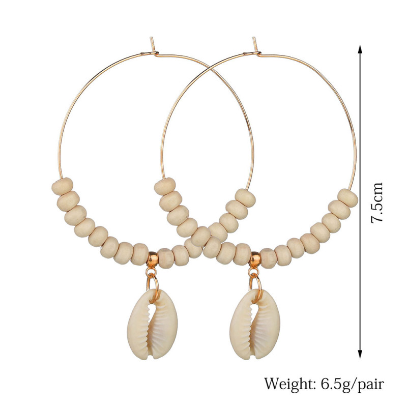 Round gold big hoop bead sea shell earrings for women 2019 new fashion Round gold big hoop bead sea shell earrings for women 2019 new fashion