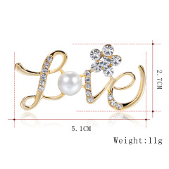 Amazon hot sale fashion crystal women girls rhinestone pearl letter LOVE brooches