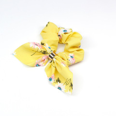 Wholesale fashion girls fabric bow custom printed elastic scrunchies for hair