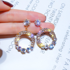 2019 new alloy zircon rhinestone circle s925 silver needle geometric earring