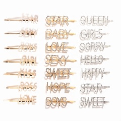 Korean ins custom woman girls rhinestone crystal letter hair pins with words